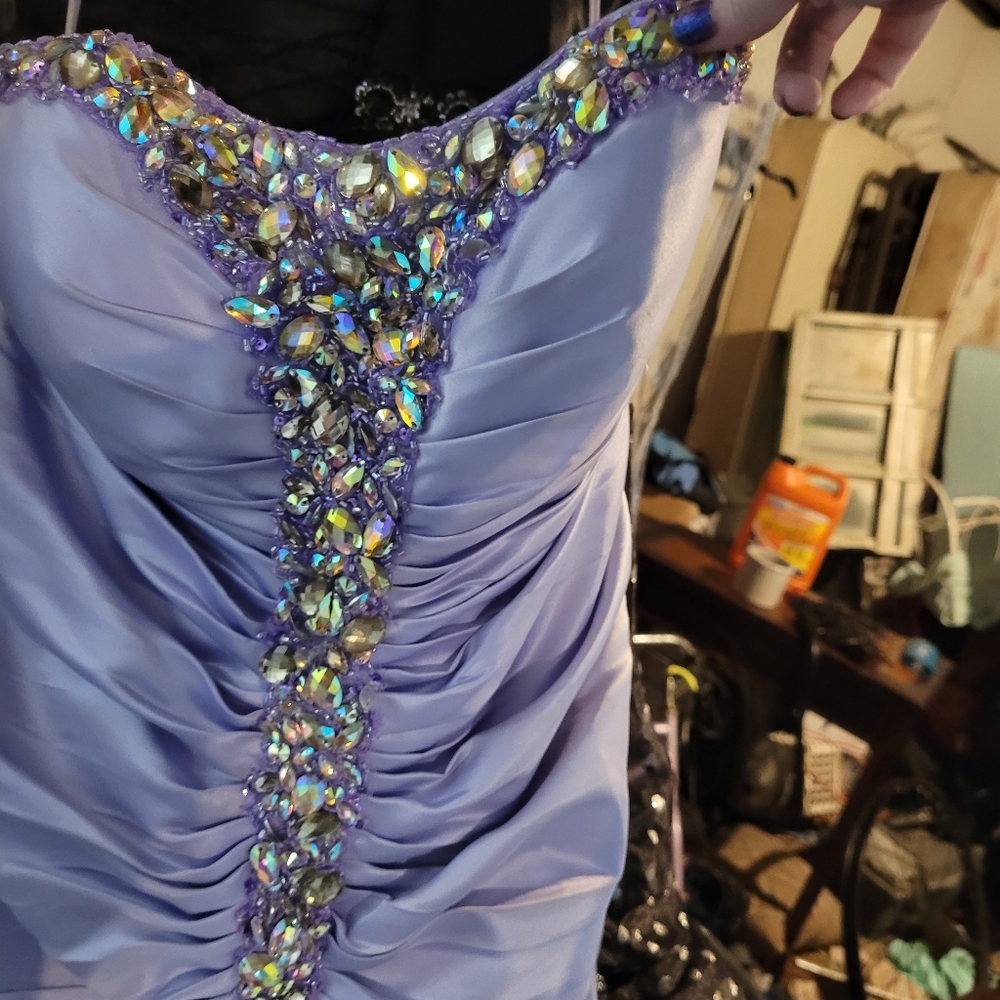 Size 12 Lilac Ruched Rhinestone Prom/Pageant Dress - Picture 4 of 7